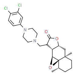 ChemSpider 2D Image | (1aR,2S,5aR,6aR,9aR,9bS)-9-{[4-(3,4-Dichlorophenyl)-1-piperazinyl]methyl}-2,5a-dimethyloctahydro-2H-oxireno[4,4a]naphtho[2,3-b]furan-8(9H)-one | C25H32Cl2N2O3