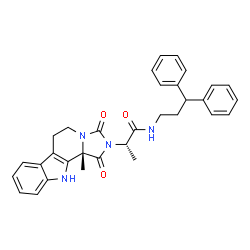 ChemSpider 2D Image | (2S)-N-(3,3-Diphenylpropyl)-2-[(11bS)-11b-methyl-1,3-dioxo-5,6,11,11b-tetrahydro-1H-imidazo[1',5':1,2]pyrido[3,4-b]indol-2(3H)-yl]propanamide | C32H32N4O3