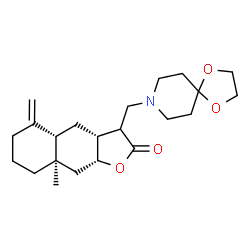 ChemSpider 2D Image | (3aR,4aS,8aR,9aR)-3-(1,4-Dioxa-8-azaspiro[4.5]dec-8-ylmethyl)-8a-methyl-5-methylenedecahydronaphtho[2,3-b]furan-2(3H)-one | C22H33NO4