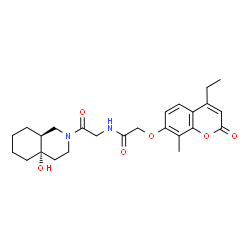 ChemSpider 2D Image | 2-[(4-Ethyl-8-methyl-2-oxo-2H-chromen-7-yl)oxy]-N-{2-[(4aS,8aS)-4a-hydroxyoctahydro-2(1H)-isoquinolinyl]-2-oxoethyl}acetamide | C25H32N2O6