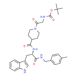 ChemSpider 2D Image | N-(4-Methylbenzyl)-Nalpha-{[1-(N-{[(2-methyl-2-propanyl)oxy]carbonyl}glycyl)-4-piperidinyl]carbonyl}-L-tryptophanamide | C32H41N5O5