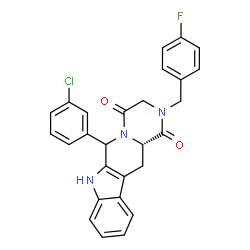 ChemSpider 2D Image | (12aS)-6-(3-Chlorophenyl)-2-(4-fluorobenzyl)-2,3,6,7,12,12a-hexahydropyrazino[1',2':1,6]pyrido[3,4-b]indole-1,4-dione | C27H21ClFN3O2