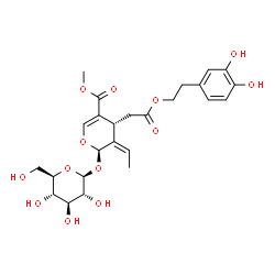ChemSpider 2D Image | Methyl (2R,3Z,4R)-4-{2-[2-(3,4-dihydroxyphenyl)ethoxy]-2-oxoethyl}-3-ethylidene-2-(beta-D-glucopyranosyloxy)-3,4-dihydro-2H-pyran-5-carboxylate | C25H32O13