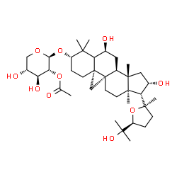 ChemSpider 2D Image | (3beta,5xi,6alpha,9beta,16beta,20R,24S)-6,16,25-Trihydroxy-20,24-epoxy-9,19-cyclolanostan-3-yl 2-O-acetyl-beta-D-xylopyranoside | C37H60O10