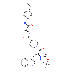ChemSpider 2D Image | 2-Methyl-2-propanyl [(2S)-1-[4-({(2S)-1-[(4-ethylphenyl)amino]-1-oxo-2-propanyl}carbamoyl)-1-piperidinyl]-3-(1H-indol-3-yl)-1-oxo-2-propanyl]carbamate | C33H43N5O5