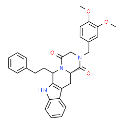 ChemSpider 2D Image | (12aS)-2-(3,4-Dimethoxybenzyl)-6-(2-phenylethyl)-2,3,6,7,12,12a-hexahydropyrazino[1',2':1,6]pyrido[3,4-b]indole-1,4-dione | C31H31N3O4