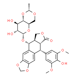 ChemSpider 2D Image | (5R,5aR,8aR,9R)-9-(4-Hydroxy-3,5-dimethoxyphenyl)-8-oxo-5,5a,6,8,8a,9-hexahydrofuro[3',4':6,7]naphtho[2,3-d][1,3]dioxol-5-yl 4,6-O-[(1R)-ethylidene]-alpha-D-glucopyranoside | C29H32O13
