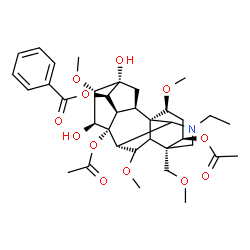 ChemSpider 2D Image | (1alpha,3alpha,5xi,14alpha,15alpha,16beta)-3,8-Diacetoxy-20-ethyl-13,15-dihydroxy-1,6,16-trimethoxy-4-(methoxymethyl)aconitan-14-yl benzoate | C36H49NO12