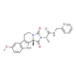 ChemSpider 2D Image | (2S)-2-[(11bS)-8-Methoxy-11b-methyl-1,3-dioxo-5,6,11,11b-tetrahydro-1H-imidazo[1',5':1,2]pyrido[3,4-b]indol-2(3H)-yl]-N-(2-pyridinylmethyl)propanamide | C24H25N5O4