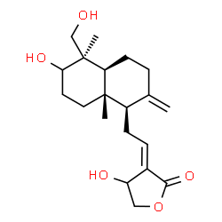 ChemSpider 2D Image | (3E)-4-Hydroxy-3-{2-[(1R,4aS,5R,8aS)-6-hydroxy-5-(hydroxymethyl)-5,8a-dimethyl-2-methylenedecahydro-1-naphthalenyl]ethylidene}dihydro-2(3H)-furanone | C20H30O5