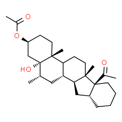 ChemSpider 2D Image | (2S,4aR,6aS,6bS,10aR,11aS,11bS,13S,13aS)-6b-Acetyl-13a-hydroxy-4a,6a,13-trimethylicosahydro-1H-indeno[2,1-a]phenanthren-2-yl acetate | C28H44O4