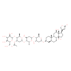 ChemSpider 2D Image | (3beta,5alpha,9xi,12beta)-3-{[D-Glucopyranosyl-(1->4)-(4xi)-3-O-acetyl-2,6-dideoxy-D-erythro-hexopyranosyl-(1->4)-(4xi)-2,6-dideoxy-D-erythro-hexopyranosyl-(1->4)-(4xi)-2,6-dideoxy-D-erythro-hexopyran
osyl]oxy}-12,14-dihydroxycard-20(22)-enolide | C49H76O20