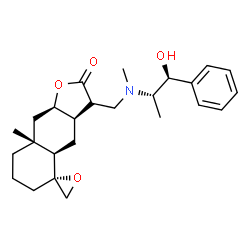 ChemSpider 2D Image | (3aR,4aR,5R,8aR,9aR)-3-({[(1S,2S)-1-Hydroxy-1-phenyl-2-propanyl](methyl)amino}methyl)-8a-methyldecahydro-2H-spiro[naphtho[2,3-b]furan-5,2'-oxiran]-2-one | C25H35NO4