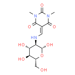 ChemSpider 2D Image | 2-Deoxy-2-{[(1,3-dimethyl-2,4,6-trioxotetrahydro-5(2H)-pyrimidinylidene)methyl]amino}-beta-D-glucopyranose | C13H19N3O8