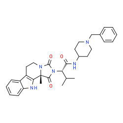 ChemSpider 2D Image | (2S)-N-(1-Benzyl-4-piperidinyl)-3-methyl-2-[(11bS)-11b-methyl-1,3-dioxo-5,6,11,11b-tetrahydro-1H-imidazo[1',5':1,2]pyrido[3,4-b]indol-2(3H)-yl]butanamide | C31H37N5O3