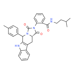 ChemSpider 2D Image | N-(3-Methylbutyl)-2-[(11aS)-5-(4-methylphenyl)-1,3-dioxo-5,6,11,11a-tetrahydro-1H-imidazo[1',5':1,6]pyrido[3,4-b]indol-2(3H)-yl]benzamide | C32H32N4O3