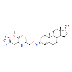 ChemSpider 2D Image | Methyl N-[({(E)-[(3E,17alpha)-17-hydroxyandrost-4-en-3-ylidene]amino}oxy)acetyl]histidinate | C28H40N4O5