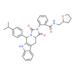 ChemSpider 2D Image | 2-[(11aS)-5-(4-Isopropylphenyl)-1,3-dioxo-5,6,11,11a-tetrahydro-1H-imidazo[1',5':1,6]pyrido[3,4-b]indol-2(3H)-yl]-N-(tetrahydro-2-furanylmethyl)benzamide | C34H34N4O4