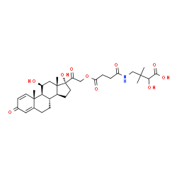 ChemSpider 2D Image | 4-[(4-{[(11beta)-11,17-Dihydroxy-3,20-dioxopregna-1,4-dien-21-yl]oxy}-4-oxobutanoyl)amino]-2-hydroxy-3,3-dimethylbutanoic acid | C31H43NO10
