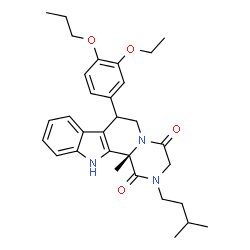 ChemSpider 2D Image | (12bS)-7-(3-Ethoxy-4-propoxyphenyl)-12b-methyl-2-(3-methylbutyl)-2,3,6,7,12,12b-hexahydropyrazino[1',2':1,2]pyrido[3,4-b]indole-1,4-dione | C31H39N3O4