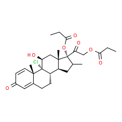ChemSpider 2D Image | (11beta)-9-Chloro-11-hydroxy-16-methyl-3,20-dioxopregna-1,4-diene-17,21-diyl dipropanoate | C28H37ClO7