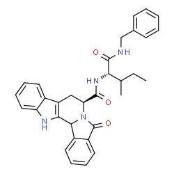 ChemSpider 2D Image | (7S)-N-[(2S)-1-(Benzylamino)-3-methyl-1-oxo-2-pentanyl]-5-oxo-7,8,13,13b-tetrahydro-5H-benzo[1,2]indolizino[8,7-b]indole-7-carboxamide | C32H32N4O3
