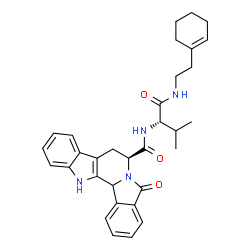 ChemSpider 2D Image | (7S)-N-[(2S)-1-{[2-(1-Cyclohexen-1-yl)ethyl]amino}-3-methyl-1-oxo-2-butanyl]-5-oxo-7,8,13,13b-tetrahydro-5H-benzo[1,2]indolizino[8,7-b]indole-7-carboxamide | C32H36N4O3