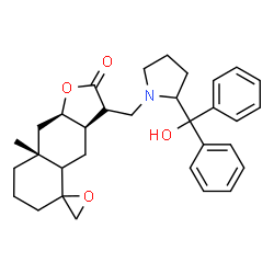ChemSpider 2D Image | (3aR,8aR,9aR)-3-({2-[Hydroxy(diphenyl)methyl]-1-pyrrolidinyl}methyl)-8a-methyldecahydro-2H-spiro[naphtho[2,3-b]furan-5,2'-oxiran]-2-one | C32H39NO4