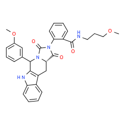 ChemSpider 2D Image | 2-[(11aS)-5-(3-Methoxyphenyl)-1,3-dioxo-5,6,11,11a-tetrahydro-1H-imidazo[1',5':1,6]pyrido[3,4-b]indol-2(3H)-yl]-N-(3-methoxypropyl)benzamide | C31H30N4O5