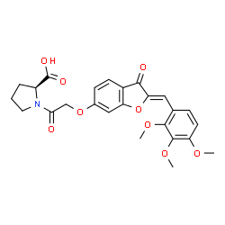 ChemSpider 2D Image | 1-({[(2Z)-3-Oxo-2-(2,3,4-trimethoxybenzylidene)-2,3-dihydro-1-benzofuran-6-yl]oxy}acetyl)-L-proline | C25H25NO9