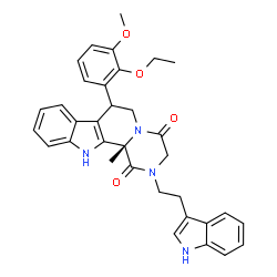 ChemSpider 2D Image | (12bS)-7-(2-Ethoxy-3-methoxyphenyl)-2-[2-(1H-indol-3-yl)ethyl]-12b-methyl-2,3,6,7,12,12b-hexahydropyrazino[1',2':1,2]pyrido[3,4-b]indole-1,4-dione | C34H34N4O4