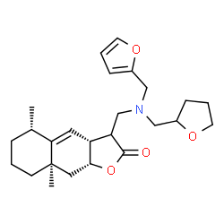 ChemSpider 2D Image | (3aR,5S,8aR,9aR)-3-{[(2-Furylmethyl)(tetrahydro-2-furanylmethyl)amino]methyl}-5,8a-dimethyl-3a,5,6,7,8,8a,9,9a-octahydronaphtho[2,3-b]furan-2(3H)-one | C25H35NO4