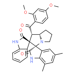 ChemSpider 2D Image | (1'S,3R,3'S,7a'S)-1'-(2,4-Dimethoxybenzoyl)-5'',7''-dimethyl-5',6',7',7a'-tetrahydro-1'H-dispiro[indole-3,2'-pyrrolizine-3',3''-indole]-2,2''(1H,1''H)-dione | C32H31N3O5