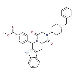 ChemSpider 2D Image | Methyl 4-[(12aS)-2-(1-benzyl-4-piperidinyl)-1,4-dioxo-1,2,3,4,6,7,12,12a-octahydropyrazino[1',2':1,6]pyrido[3,4-b]indol-6-yl]benzoate | C34H34N4O4