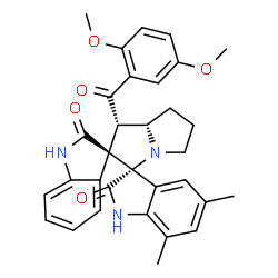 ChemSpider 2D Image | (1'S,3R,3'S,7a'S)-1'-(2,5-Dimethoxybenzoyl)-5'',7''-dimethyl-5',6',7',7a'-tetrahydro-1'H-dispiro[indole-3,2'-pyrrolizine-3',3''-indole]-2,2''(1H,1''H)-dione | C32H31N3O5