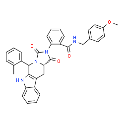 ChemSpider 2D Image | N-(4-Methoxybenzyl)-2-[(11aS)-5-(2-methylphenyl)-1,3-dioxo-5,6,11,11a-tetrahydro-1H-imidazo[1',5':1,6]pyrido[3,4-b]indol-2(3H)-yl]benzamide | C35H30N4O4