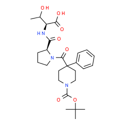 ChemSpider 2D Image | 1-[(1-{[(2-Methyl-2-propanyl)oxy]carbonyl}-4-phenyl-4-piperidinyl)carbonyl]-L-prolyl-L-threonine | C26H37N3O7