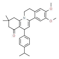 ChemSpider 2D Image | 13-(4-Isopropylphenyl)-9,10-dimethoxy-3,3-dimethyl-2,3,4,6,7,13-hexahydro-1H-isoquinolino[2,1-a]quinolin-1-one | C30H35NO3
