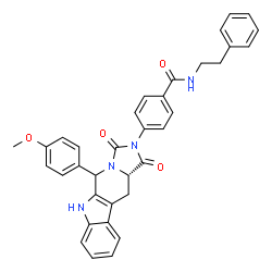 ChemSpider 2D Image | 4-[(11aS)-5-(4-Methoxyphenyl)-1,3-dioxo-5,6,11,11a-tetrahydro-1H-imidazo[1',5':1,6]pyrido[3,4-b]indol-2(3H)-yl]-N-(2-phenylethyl)benzamide | C35H30N4O4