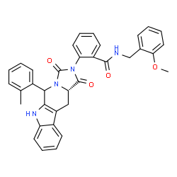 ChemSpider 2D Image | N-(2-Methoxybenzyl)-2-[(11aS)-5-(2-methylphenyl)-1,3-dioxo-5,6,11,11a-tetrahydro-1H-imidazo[1',5':1,6]pyrido[3,4-b]indol-2(3H)-yl]benzamide | C35H30N4O4
