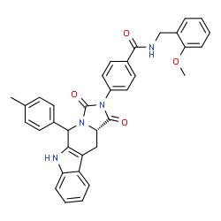 ChemSpider 2D Image | N-(2-Methoxybenzyl)-4-[(11aS)-5-(4-methylphenyl)-1,3-dioxo-5,6,11,11a-tetrahydro-1H-imidazo[1',5':1,6]pyrido[3,4-b]indol-2(3H)-yl]benzamide | C35H30N4O4