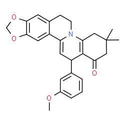 ChemSpider 2D Image | 14-(3-Methoxyphenyl)-3,3-dimethyl-2,3,4,6,7,14-hexahydro-1H-[1,3]dioxolo[6,7]isoquinolino[2,1-a]quinolin-1-one | C27H27NO4