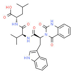 ChemSpider 2D Image | N-[(2S)-2-(2,4-Dioxo-1,4-dihydro-3(2H)-quinazolinyl)-3-(1H-indol-3-yl)propanoyl]-L-valyl-L-leucine | C30H35N5O6