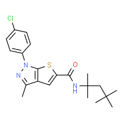 ChemSpider 2D Image | 1-(4-Chlorophenyl)-3-methyl-N-(2,4,4-trimethyl-2-pentanyl)-1H-thieno[2,3-c]pyrazole-5-carboxamide | C21H26ClN3OS