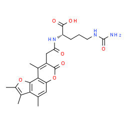 ChemSpider 2D Image | N~5~-Carbamoyl-N~2~-[(2,3,4,9-tetramethyl-7-oxo-7H-furo[2,3-f]chromen-8-yl)acetyl]-L-ornithine | C23H27N3O7