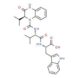 ChemSpider 2D Image | N-{[(2S)-2-Isopropyl-3-oxo-3,4-dihydro-1(2H)-quinoxalinyl]carbonyl}-L-valyl-L-tryptophan | C28H33N5O5