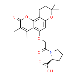ChemSpider 2D Image | 1-{[(3,4,8,8-Tetramethyl-2-oxo-9,10-dihydro-2H,8H-pyrano[2,3-f]chromen-5-yl)oxy]acetyl}-L-proline | C23H27NO7