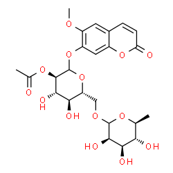 ChemSpider 2D Image | 6-Methoxy-2-oxo-2H-chromen-7-yl 2-O-acetyl-6-O-(6-deoxy-L-mannopyranosyl)-D-glucopyranoside | C24H30O14