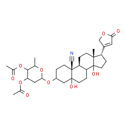 ChemSpider 2D Image | (8xi,14xi,17alpha)-3-[(3,4-Di-O-acetyl-2,6-dideoxyhexopyranosyl)oxy]-5,14-dihydroxy-19-nitrilocard-20(22)-enolide | C33H45NO10