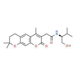 ChemSpider 2D Image | N-[(2S)-1-Hydroxy-3-methyl-2-butanyl]-2-(4,8,8-trimethyl-2-oxo-7,8-dihydro-2H,6H-pyrano[3,2-g]chromen-3-yl)acetamide | C22H29NO5